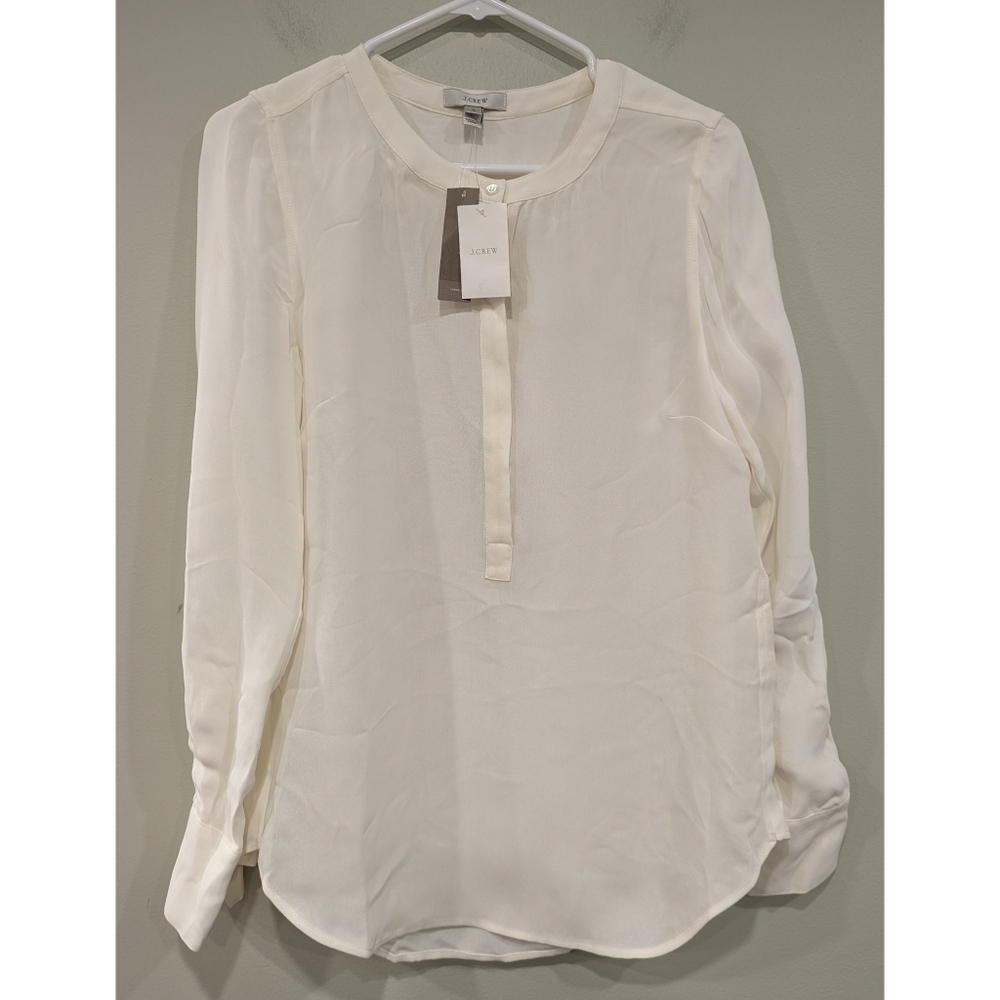🆕 J. Crew Ivory Crepe Drapey Tunic Long Sleeve Blouse Size 4